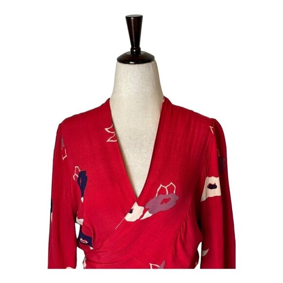 Rollas Shirt Women‎ Small Red Floral Print Delilah Wrap Blouse Boho Cottagecore - Picture 4 of 9